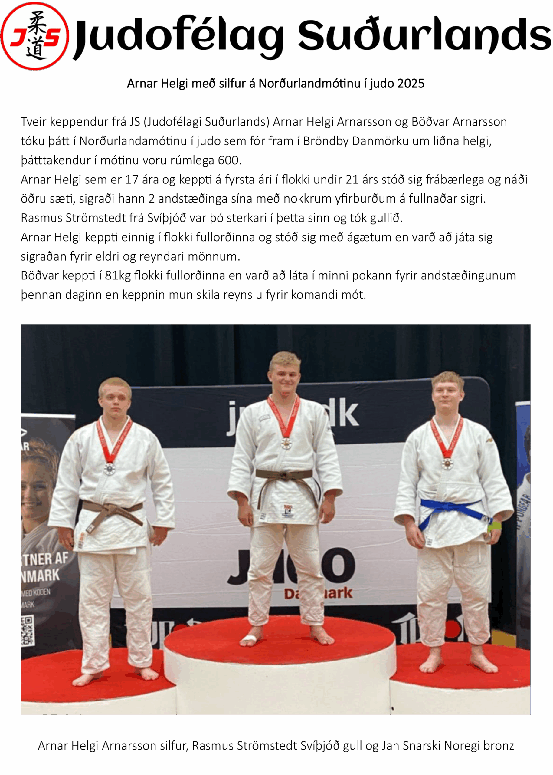 You are currently viewing Arnar Helgi með silfur á Norðurlandmótinu í judo 2025